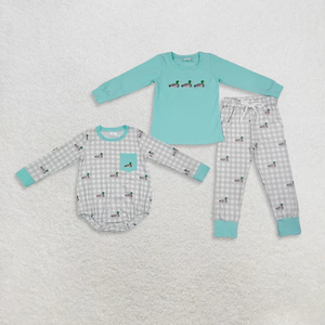 ชุดเสื้อผ้าเด็กผู้ชายแขนยาวลายปักลายเป็ดลายสก๊อต - Product Image 4