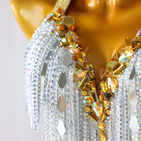 Costume de compétition de danse latine professionnel pour enfants, robe de danse Cha-Cha Samba blanche et dorée, combinaison à franges scintillantes avec strass