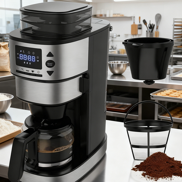 Soybean Flour Electric Drip Coffee Machine with Bean Grinding System LED Display Touch Button 6 Cup Brew Drip Coffee Maker