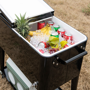 Chariot isotherme à roulettes en métal noir avec robinet <span class=keywords><strong>de</strong></span> vidange intégré et poignée latérale, glacière mobile pour barbecue en extérieur - Product Image 3