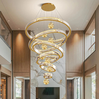Lustre moderne en cristal long, doré, à hauteur réglable, lampe suspendue LED pour escalier, luxe pour villa, hôtel, hall, salon