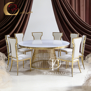 Mesa de Comedor de Lujo de Acero Inoxidable Dorado Titanio Estilo Dubái para Uso en Hogar y Hotel, Diseño Moderno, Construcción de Acero Inoxidable + MDF - Product Image 3