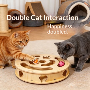 Jouet interactif en bois pour chat, boîte de jeu de labyrinthe d'intérieur avec balle et plume, entraînement d'intelligence pour animaux de compagnie, vente en gros OEM - Product Image 2
