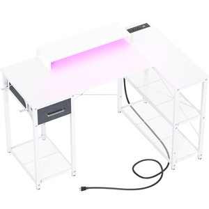 Moderne Simple en forme de L coin <span class=keywords><strong>bureau</strong></span> à domicile LED bande <span class=keywords><strong>bureau</strong></span> de jeu <span class=keywords><strong>support</strong></span> de moniteur tiroir MDF étagères de rangement <span class=keywords><strong>bureau</strong></span> <span class=keywords><strong>PC</strong></span> - Product Image 2