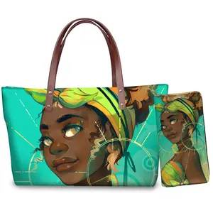 Venta al por mayor de Lujo de Diseño de Cuero PU Mujeres Hombro Crossbody Messenger Bags Black Queen African Girls Ladies Monederos y Bolsos