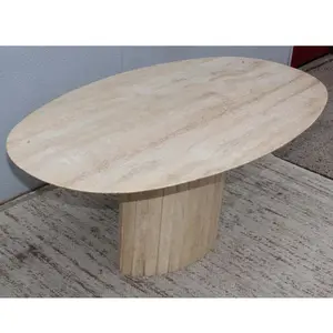 Modern luxury home living room hotel custom round table top nordic console travertine marble oval dining table