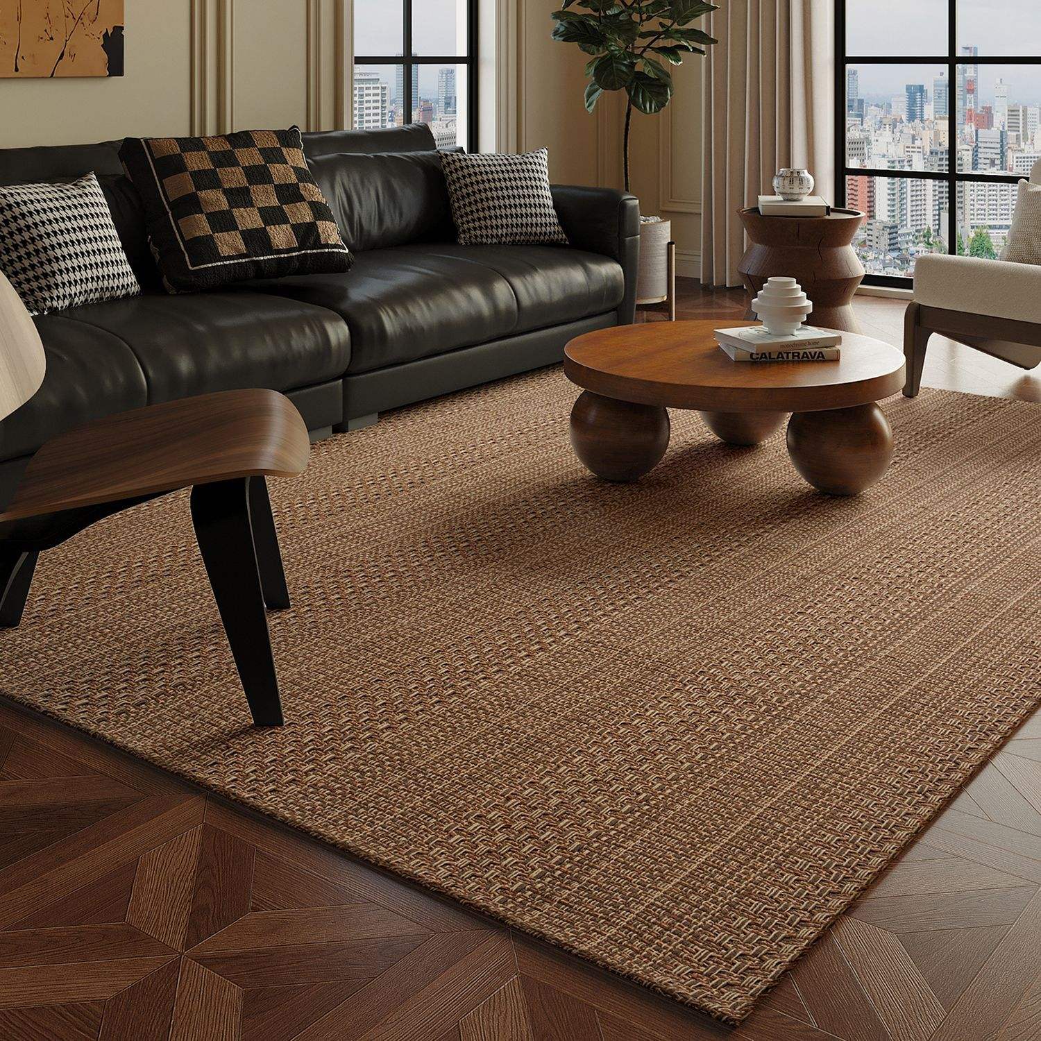 Tapis polyester-coton - Vintage entrelacé marron