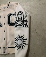 Veste de baseball vintage blanche pour homme avec logo brodé personnalisé OEM ODM, patch en chenille, broderie, manches en cuir, style Letterman Varsity