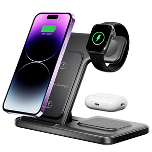 แท่นชาร์จไร้สาย 3 in 1 สำหรับ <span class=keywords><strong>iPhone</strong></span> 17 16 15 14 13 12 11 X สำหรับ iWatch 8/7/<span class=keywords><strong>6</strong></span>/5/4/3/<span class=keywords><strong>2</strong></span>/1, แท่นชาร์จสำหรับ <span class=keywords><strong>AirPods</strong></span> - Product Image 1