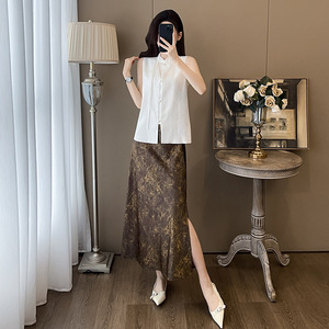 Chinese Style Vest Set Women 2024 Summer Thin Elegant Solid Color Polyester Traditional Clothing - Product Image 1