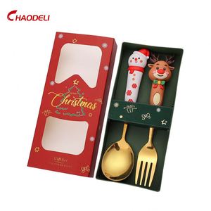New Design Stainless Steel 2 Pcs <b>Fork</b> <b>Spoon</b> <b>Set</b> Gold Large Christmas Cartoon Gift Box <b>Set</b> - Product Image 1