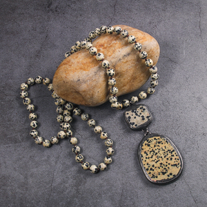 时尚波西米亚女式饰品8毫米天然石结项链电镀枪黑色圆形玻璃块石头吊坠项链 - Product Image 1