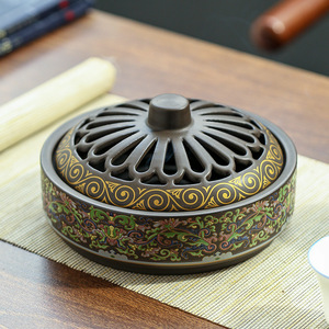 Brûleur d'encens en <span class=keywords><strong>porcelaine</strong></span> émaillée cloisonnée fait main, porte-moustiquaire, ornement d'aromathérapie pour articles religieux et décoration intérieure - Product Image 4