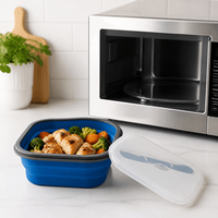 Conteneur alimentaire pliable carré portable de 1000 ml avec couvercle, compatible micro-ondes, réutilisable, boîte à lunch en silicone pour le camping