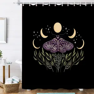 Home Bohemian Mandala Flower Moon Butterfly Bee Shower Curtain Waterproof Bathroom Curtain