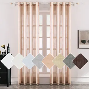 Cortinas de gasa semitransparentes para decoración del hogar, Lino Simple y elegante, de alta calidad, para sala de estar