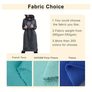 Robe longue à capuche grande taille pour femme, en molleton bouclette de haute qualité, avec impression en relief, style streetwear décontracté d'hiver, personnalisable avec logo, vente en gros - Product Image 2