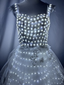 Robe de soirée lumineuse à LED pour femmes, robe de fée blanche scintillante avec coiffe en plumes, costume lumineux rechargeable - Product Image 3