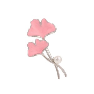 Broche de hoja de Ginkgo, aleación de zinc rosa y blanco, joyería de moda para mujer, regalo para ocasiones, forma de planta, estilo coreano - Product Image 5