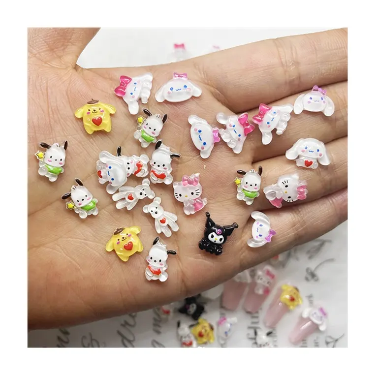 Wholesale 3D kawaii cartoon manicure resin nail charms cute bear kitty cat diy nail stickers decoration charms bulk