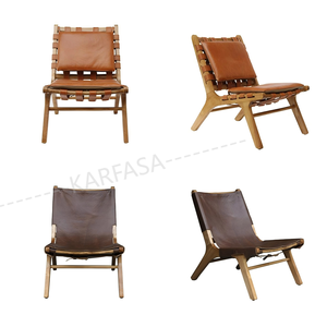 <span class=keywords><strong>Poltrona</strong></span> in Legno di Quercia Massello con Cuscino in Vera Pelle e Imbottitura in Schiuma - Comoda <span class=keywords><strong>Poltrona</strong></span> Minimalista Nordica per Soggiorno e Hotel - Product Image 3