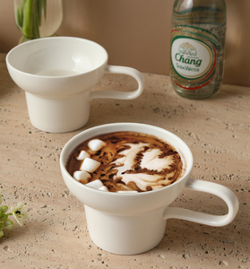 Ensemble de tasses à café en céramique blanche empilables, tasse à cappuccino minimaliste empilable avec poignée, vaisselle pour hôtel, café, restaurant, vente en gros - Product Image 4