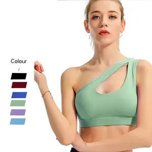 Sexy One Shoulder Women's Sports Bra Female Gym Active Crop Top Beauty Back Fitness Underwear Seam Push Up Yoga Bras