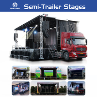 Scène hydraulique semi-remorque pour événements avec plate-forme de 12m x 8.8m, supports sonores et affichage à LED