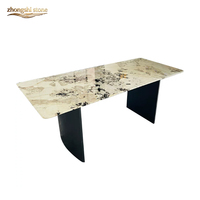 Table à manger rectangulaire contemporaine au design élégant et luxueux, en marbre Pandora poli brillant, pour les dîners en famille