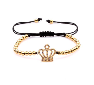 Braccialetto dell'<span class=keywords><strong>Amicizia</strong></span> Fatto a Mano con <span class=keywords><strong>Charm</strong></span> Corona Pavé di Zirconi Cubici di Alta Qualità e Perline in Acciaio Inossidabile da 4mm per Uomo e Donna - Product Image 1