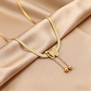 Collar de Acero Inoxidable 316L con Colgante de Corazón y Mariposa Chapado en Oro de 18K, Diseños de Joyería de Moda, Venta al por Mayor - Product Image 3