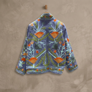 Veste en velours brodée à la main Suzani, col montant, motif floral, manches longues, manteau d'automne pour femme, longueur courte, vente en gros - Product Image 5