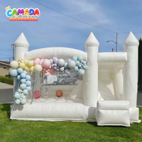 Château gonflable blanc 13 x 13 avec toboggan, petit modèle d'extérieur en PVC pour jardin, idéal pour les fêtes, location commerciale
