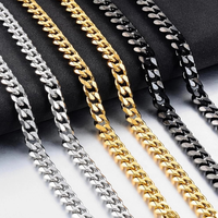 Chaîne cubaine 3mm 5mm 7mm plaquée or en acier inoxydable noir, longueur personnalisée, unisexe, style Hip Hop Punk, collier d'anniversaire
