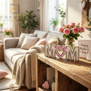 Insegna in Legno Rustico <span class=keywords><strong>Rosa</strong></span> e Bianco con Scritta 'Mom', Centrotavola per la Festa della Mamma, Decorazione per Casa, Fattoria, Ufficio, Regalo - Product Image 4