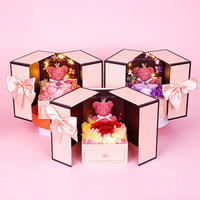 Dubbele deur roze lint teddybeer roos sieradendoos Valentijnsdag geconserveerde bloemen cadeau voor romantische momenten
