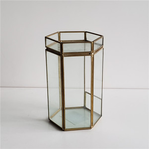 Porte-bougie <span class=keywords><strong>en</strong></span> verre transparent <span class=keywords><strong>en</strong></span> forme d'hexagone <span class=keywords><strong>en</strong></span> <span class=keywords><strong>cuivre</strong></span>, bougeoir décoratif de table, <span class=keywords><strong>bougeoirs</strong></span> votifs - Product Image 3