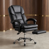 Fauteuil de bureau exécutif noir inclinable, chaise de direction en cuir à dossier haut pivotante pour ordinateur