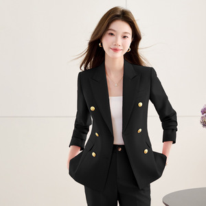 Women's Double Breasted Suit Set Full Sleeve Anti-Wrinkle Office Lady Commuting Work Wear - Product Image 3