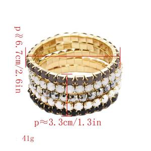 金メッキマルチストランド樹脂石カラフル宝石用原石ストレッチブレスレットセット金卸売5ピース/セット - Product Image 4