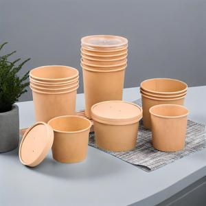 Food Grade Cheap Disposable Container Eco Friendly Bucket Take Out Kraft Paper Soup <b>Bowl</b> <b>With</b> <b>Lid</b> - Product Image 1