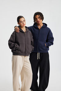 Sudadera con capucha unisex de forro polar de 370 g/m², estilo boxy, corta, con cremallera, tipo cárdigan, nueva, con hombros caídos, corte holgado, para hombre. - Product Image 3