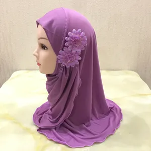 new style beautiful small girl hijab 2 flowers Islamic hijab scarf muslim girls hijab scarf XDH081