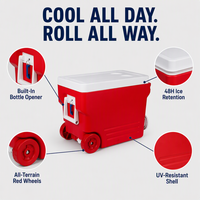 Glacière rigide rouge de haute qualité en gros, capacité 55L, personnalisable avec votre marque, pour maintenir au frais et garder les glaçons au frais