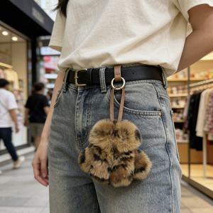 Breloque de sac en fourrure de lapin pure, écologique, douce, véritable, motif léopard de dessin animé, forme nuage, peluche moelleuse, cadeau de luxe et de mode - Product Image 5