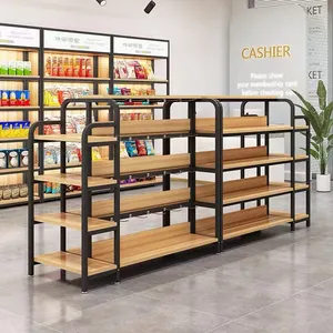 Groothandel Goedkope Supermarkt Stalen Houten Plank Opslag Gondel Voor Winkel