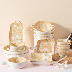 Nordic Plant Lotus Pond Moonlight <b>Bone</b> China Bowl High-Value Douyin Internet Celebrity Tableware Home Use Underglaze Color - Product Image 1