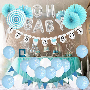 Decoração para Festa de Chá de Bebê com Balão Rosa Dourado 'Oh <span class=keywords><strong>Baby</strong></span>', Conjunto de Leques de Papel e Flores, e Faixa 'É um Menino' para Festa de Aniversário - Product Image 5