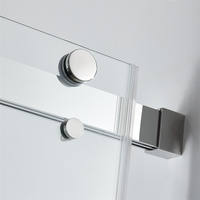 Porte de douche coulissante double sans cadre KMRY, installation facile, fermeture douce, verre transparent, grille noire, garantie 2 ans