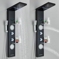 Panneaux de Douche LED Muraux Inox Vente Chaude Colonne Cascade Luminaires Chrome Laiton Céramique Ensemble Salle de Bain